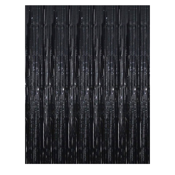 Black Tinsel Foil Fringe Curtain Backdrop Bundle of 3 - Picture 4 of 9